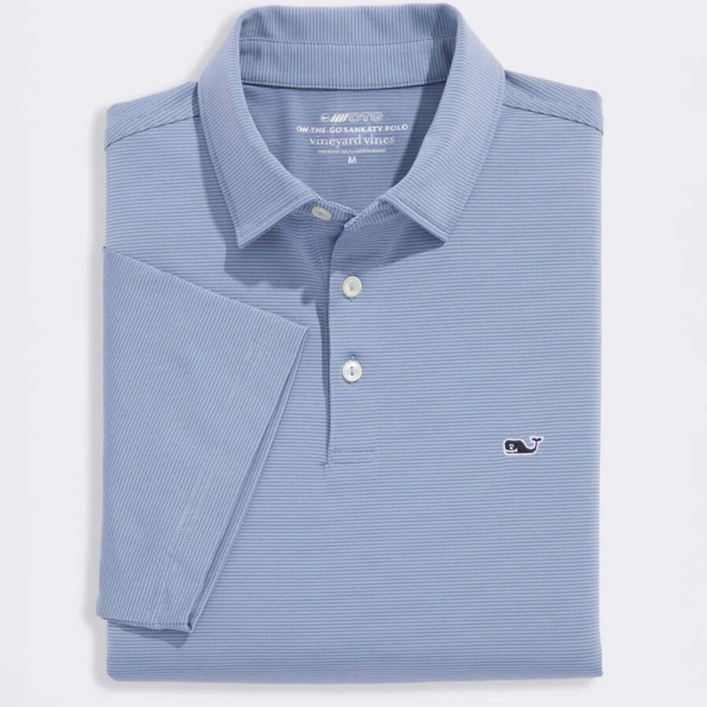 Vineyard Vines Light Blue Polo Bradley Stripe Sankaty Polo